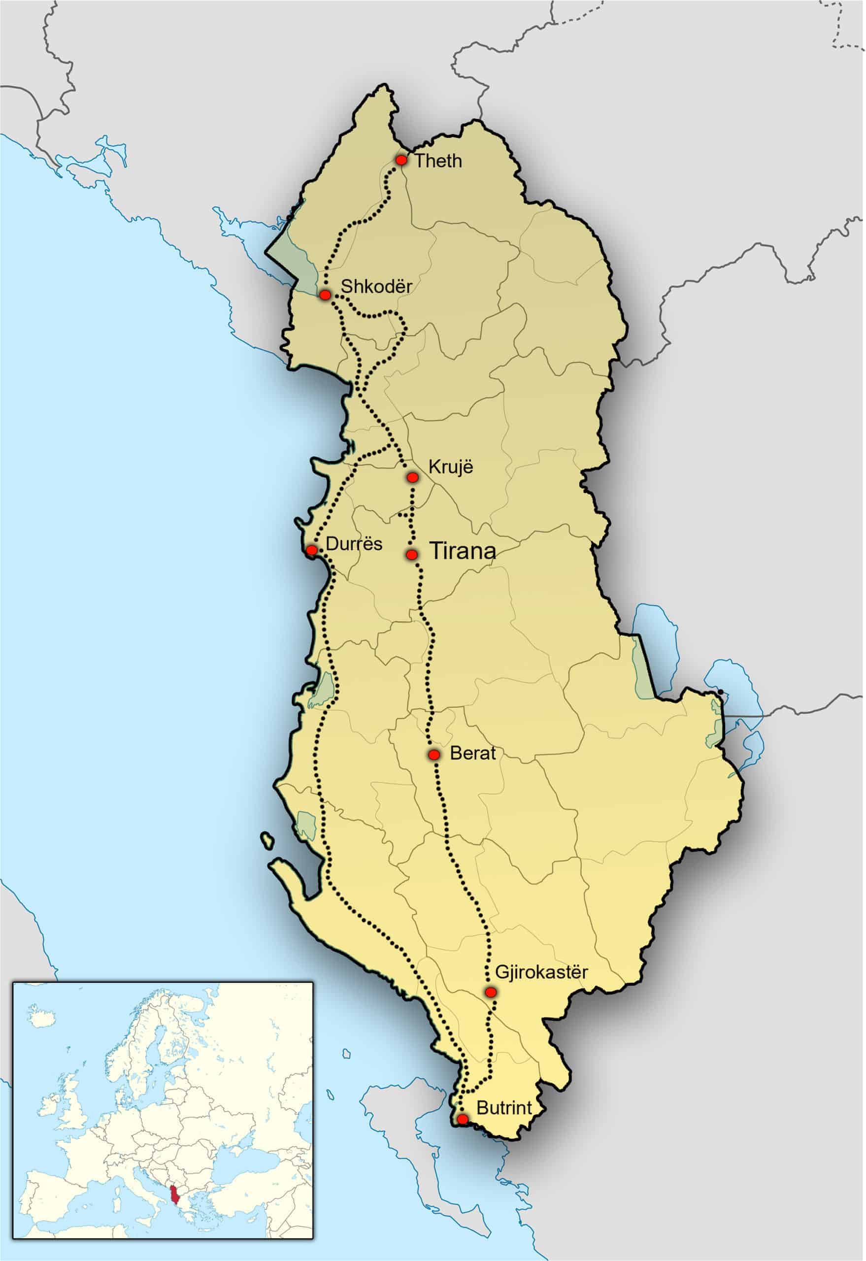 Kaart van Albanië Kaart van Albanië