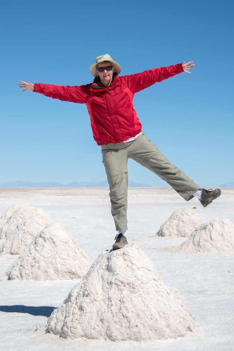 Yolanda op de zoutvlakte Fotoreis Argentinië, Bolivia, Chili