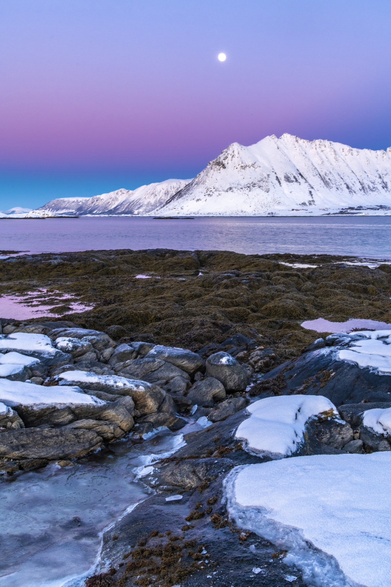 Gimsøy strand Lofoten bij zonsondergang fotografie reizen