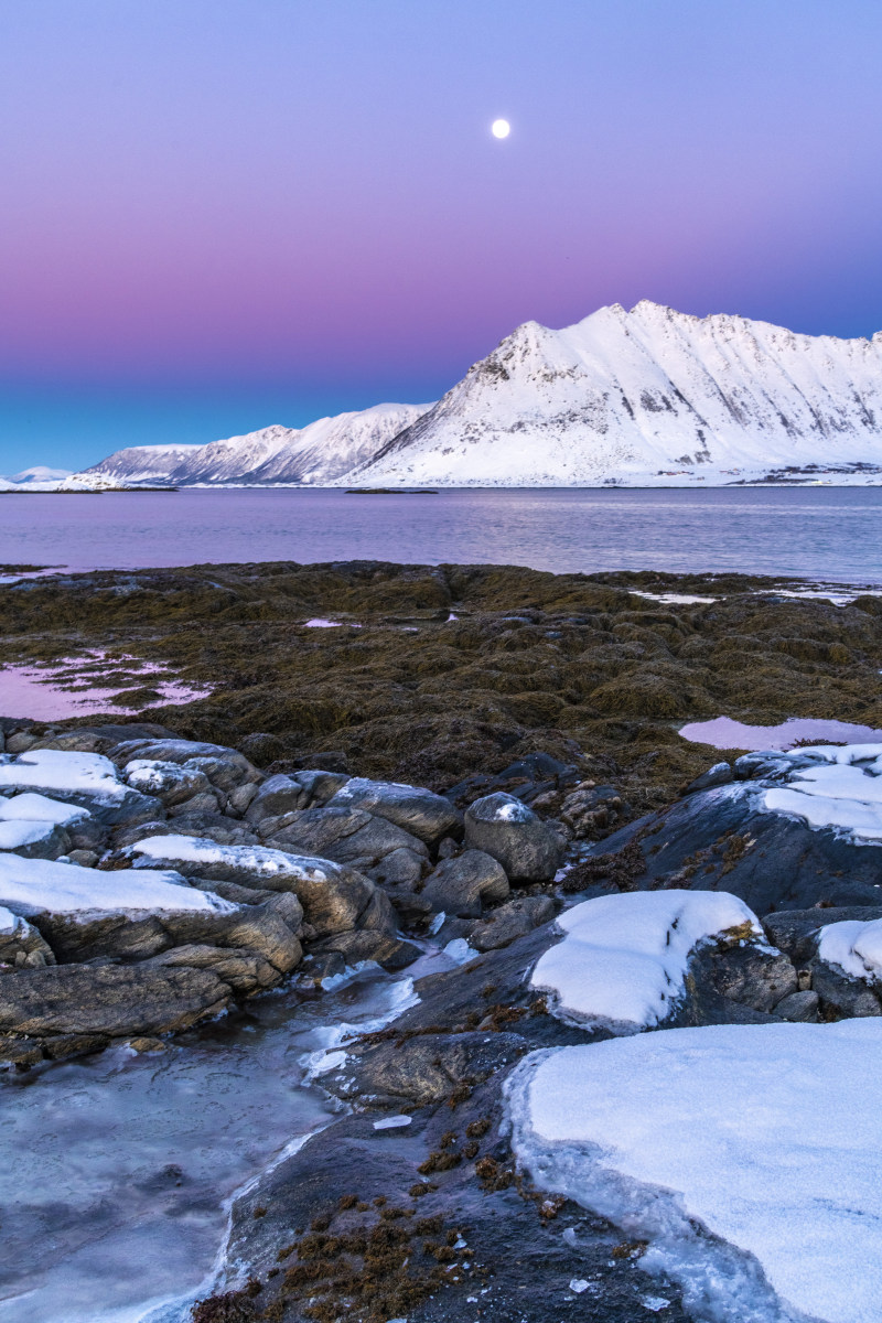 Fotoreizen Lofoten natuurfotografie 57 Gimsøy strand Lofoten bij zonsondergang fotografie reizen