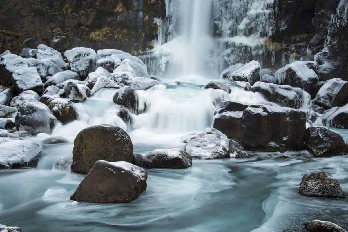 Oxararfoss Ijzige omstandigheden bij de waterval Öxarárfoss tijdens de fotoreis van Fotografie-reizen.nl.
