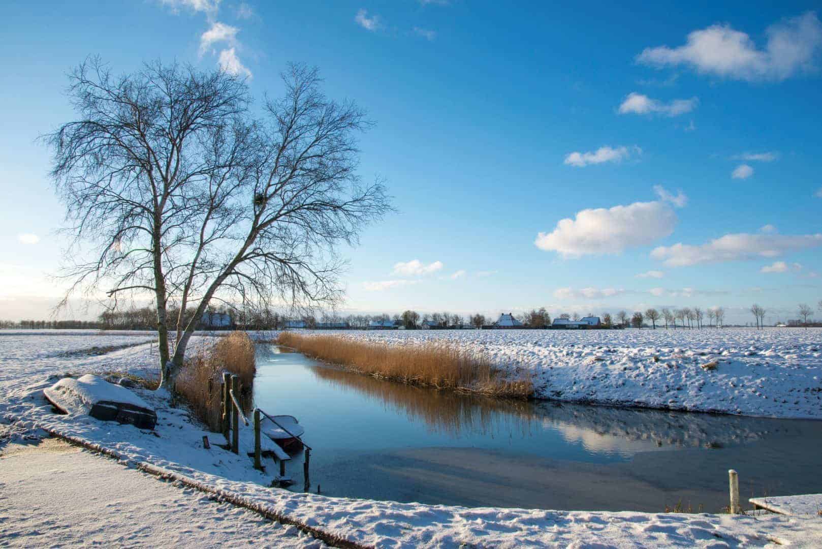Winterlandschap Bierum Winterlandschap bij Bierum met een watertje op de voorgrond.
